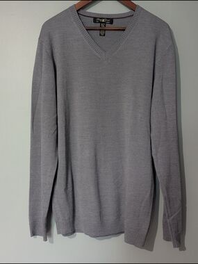 Pronto Umo Men's Merino Wool Blend V-neck Gray Sweater Dark Academia Ivy League